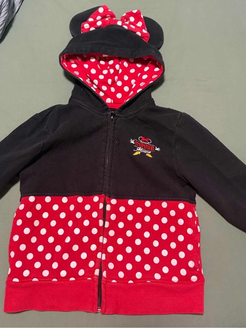 Disney Minnie Mouse Black & Red Polka Dot Zip Hoodie